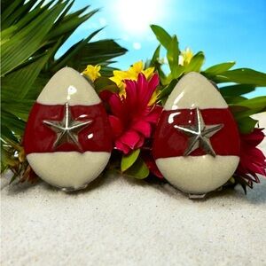 Vintage Enamel Red and Cream Starfish ClipOn Earrings